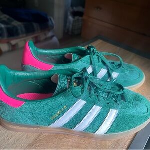 Green and Pink Adidas Gazelle Sneakers